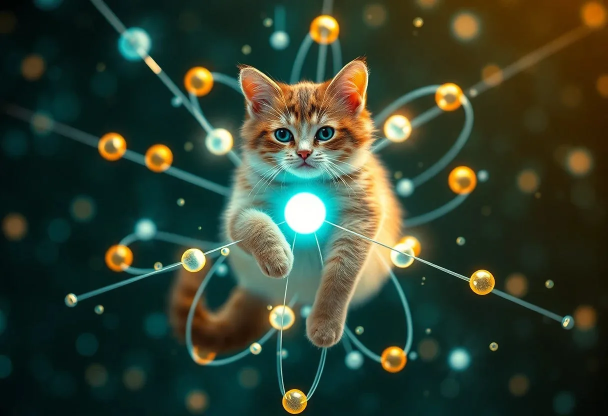 Superposisi Kuantum dan Karomah Para Wali: Kisah Nyata di Dua Dunia? 10 Ilustrasi Kucing Schrödinger di dunia kuantum, simbol paling ikonik dari konsep superposisi kuantum.