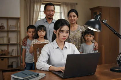 Ilustrasi generasi sandwich menanggung dua generasi.