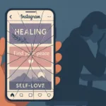 Ketika “self-love” dan “find your peace” menjadi feed yang estetik, tapi layar retak mengisyaratkan ironi: luka tak sembuh lewat citra.