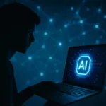 Siluet seorang anak muda menatap layar laptop berlogo AI. Bagi Generasi Z, ChatGPT kini bukan sekadar alat bantu, melainkan konsultan karier virtual yang dipercaya untuk membuka jalan masa depan.