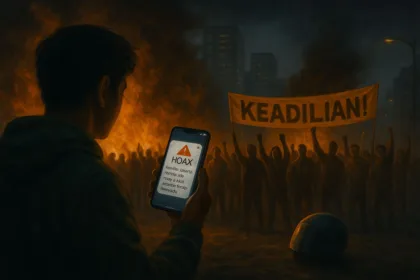 Massa aksi menuntut keadilan, di tengah kabut informasi yang simpang siur.