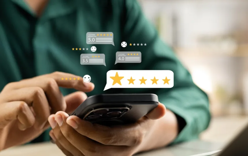 Ilustrasi customer trust melalui rating dan ulasan digital pelanggan