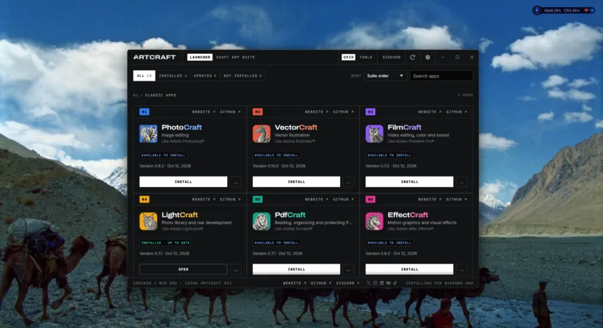 ArtCraft, sebuah proyek open-source yang mengembangkan aplikasi alternatif untuk sejumlah perangkat lunak kreatif populer.